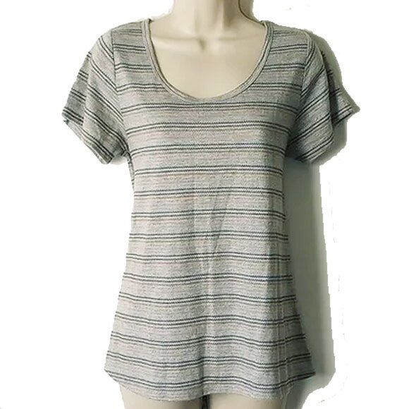 Lularoe Elegant Classic Perfect Tee S/M Gray Stripe Metallic Gold Silver - Picture 1 of 6